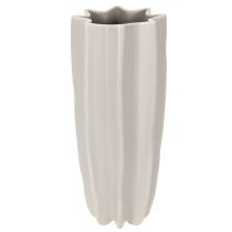 Article Vase moderne en céramique avec surface rainurée, 38 cm, taupe mat, pour décorations sèches