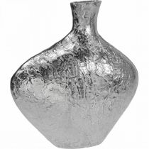 Vase décoratif vase à fleurs en métal martelé argent 24x8x27cm