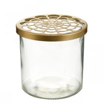 Vase en verre avec couvercle enfichable, grille enfichable, vase de table avec aide enfichable H10cm Ø10cm
