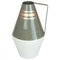 Vase anse métal gris/crème/doré vintage Ø19cm H31cm