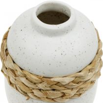 Article Vase fleuri céramique blanche et jonc de mer décoration estivale H17,5cm