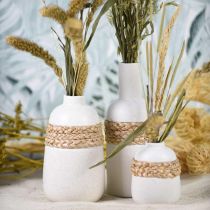 Vase fleuri céramique blanche et jonc de mer décoration estivale H17,5cm
