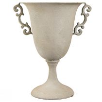 Article Trophée vintage en métal gris, trophée décoratif avec poignées, aspect antique, Ø 20,5 cm x H 26,5 cm, pour décoration de table et jardinière