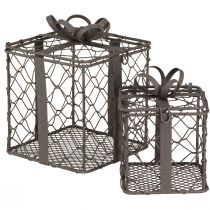 Article Panier cadeau vintage en fil métallique gris 10,5/7,5cm lot de 2 pièces