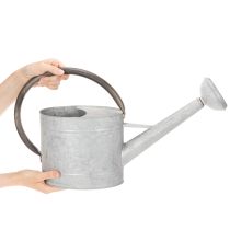 Article Arrosoir vintage en métal gris argenté, élégant objet de décoration de jardin, vase à fleurs, L 53 cm x H 29 cm