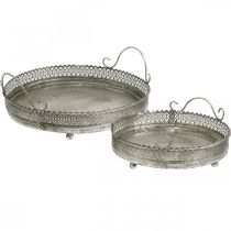 Article Plateau vintage, plateau déco argent, plateau bougie H6cm Ø31/24cm lot de 2