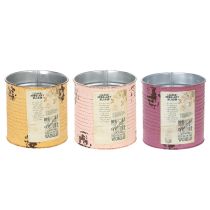 Article Pot de fleurs/boîte en métal style vintage avec inscription, pour décoration intérieure, 11 cm, lot de 3
