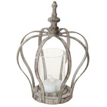Article Lanterne Vintage Couronne Métal avec Verre Gris Ø14cm H18.5cm