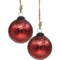 Boules de Noël vintage boules de sapin de Noël en verre rouge Ø10cm 2pcs