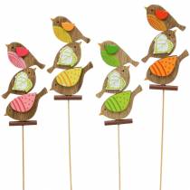 Décoration printanière oiseaux avec bâton bois trié H10,5cm 12pcs