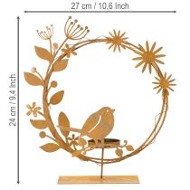 Article Porte-bougie chauffe-plat décoratif en forme d'oiseau et de fleur, aspect rouille, 24 × 27 × 6 cm