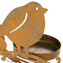 Article Porte-bougie chauffe-plat décoratif en forme d'oiseau et de fleur, aspect rouille, 24 × 27 × 6 cm