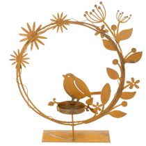 Article Porte-bougie chauffe-plat décoratif en forme d'oiseau et de fleur, aspect rouille, 24 × 27 × 6 cm