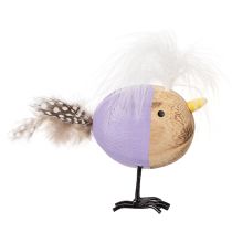 Article Oiseau décoratif en bois avec plumes et corps coloré, pour décoration de table, 10 cm, lot de 6