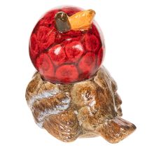 Article Décoration en céramique oiseau avec bonnet pomme rouge 13cm