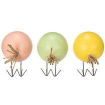 Article Set de 3 figurines décoratives poussin rondes en bois et métal – 9,5 cm