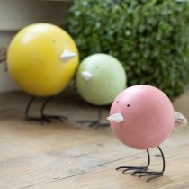 Article Set de 3 figurines décoratives poussin rondes en bois et métal – 9,5 cm