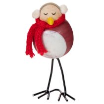 Article Set de 4 figurines oiseaux décoratifs en bois et métal, 11 cm, avec écharpe rouge, décoration d'hiver