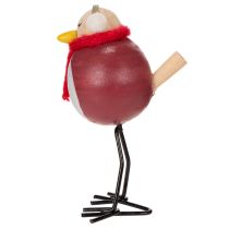 Article Set de 4 figurines oiseaux décoratifs en bois et métal, 11 cm, avec écharpe rouge, décoration d'hiver