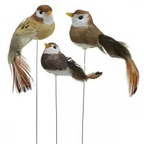 Déco printanière, mini oiseaux, oiseaux déco sur fil marron, beige H2,5cm 24pcs