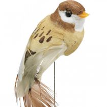 Déco printanière, mini oiseaux, oiseaux déco sur fil marron, beige H2,5cm 24pcs