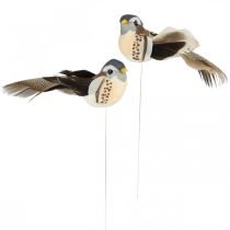 Décoration oiseau, oiseaux sur fil, décoration printanière bleu, marron H3,5cm 12pcs