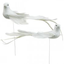 Article Colombes blanches, mariage, colombes décoratives, oiseaux sur fil H6cm 6pcs