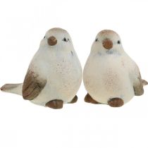 Oiseaux en céramique, ressort, oiseaux déco blanc, marron H7/7.5cm 6pcs