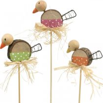 Article Bouchon de fleur d&#39;oiseau Décoration de printemps en bois Oiseau décoratif sur bâton 8 cm 12 pièces