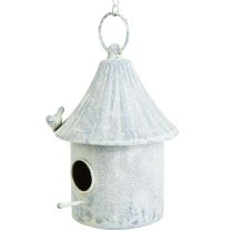 Article Nichoir à suspendre en métal blanc bleu Ø15cm H21cm