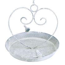 Article Bain d&#39;oiseaux Décoration Métal Coeur Blanc Bleu Suspendu Ø21.5cm
