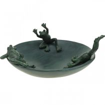 Article Bain d&#39;oiseaux avec grenouilles, bain d&#39;oiseaux aspect métal vert, aspect antique anthracite Ø28,5cm H13,5cm