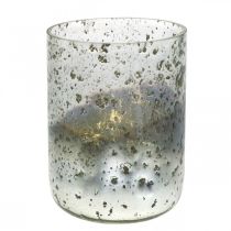 Article Bougie en verre bicolore vase en verre lanterne clair, argent H14cm Ø10cm