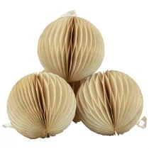 Article Boules en papier nid d'abeille crème et or Ø7cm - Set de 4