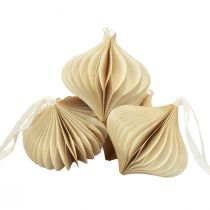 Article Boules déco alvéolées en papier crème et or Ø8cm - Lot de 4