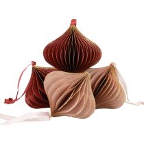 Article Set de 4 Décorations en Papier Alvéolé Oignon Rose et Bordeaux Ø8cm