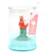 Lanterne en verre avec bougie flamant rose 9cm