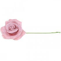 Article Roses décoratives en cire rose Ø8 cm - Lot de 12
