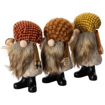 Article Set de 3 figurines lutins avec barbe et bonnet en feutre, 10 cm, multicolore pour décoration intérieure
