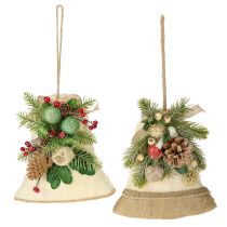 Article Décoration murale de Noël avec cloches en jute, branches de sapin et pommes de pin