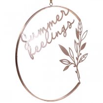 Article Anneau décoratif mural « Sentiments d'été », décoration estivale en métal à suspendre, Ø 49 cm, rose métallisé et turquoise