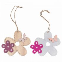 Article Décoration murale bois fleur papillon blanc rose 10×9cm 8 pcs
