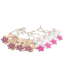 Article Décoration murale bois fleur papillon blanc rose 10×9cm 8 pcs