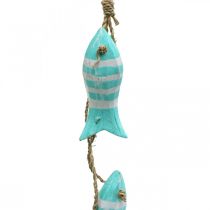 Cintre déco maritime poisson en bois à suspendre petit turquoise L31cm