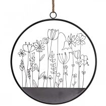 Article Décoration murale fleur anneau décoration estivale métal gris/noir Ø38cm