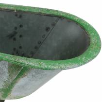 Baignoire décorative en métal utilisé argent, vert 44,5cm x18,5cm x 15,3cm
