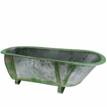 Baignoire décorative en métal utilisé argent, vert 44,5cm x18,5cm x 15,3cm
