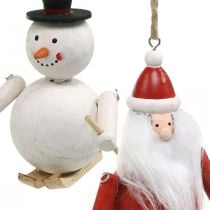 Décorations de sapin de Noël en bois Père Noël et bonhomme de neige 11cm lot de 2