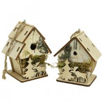 Article Pendentif de Noël en bois petites maisons décoratives H6.5/7.5cm 4pcs