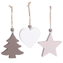 Article Lot de 6 Suspensions de Noël en Bois – Étoile, Sapin, Cœur – Décoration Scandinave Vintage